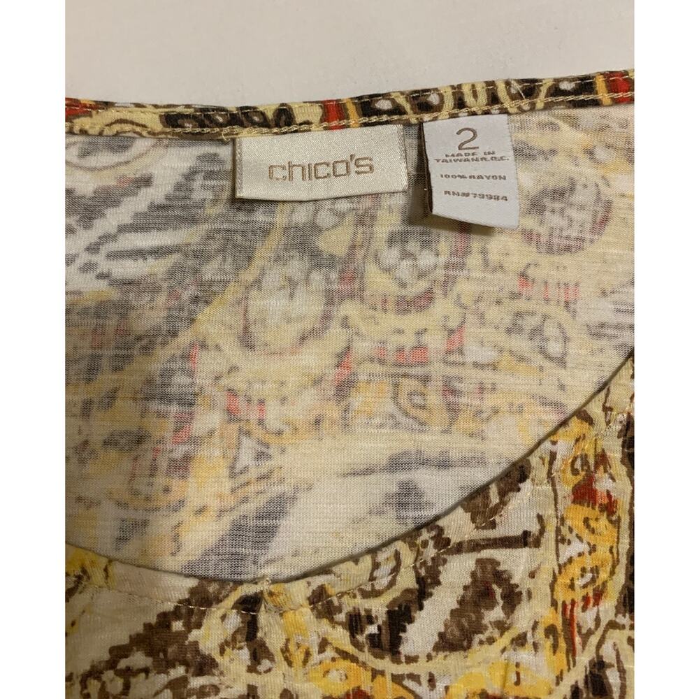 Chico's 3/4 Sleeve Multicolor Boho Top   Size 2
